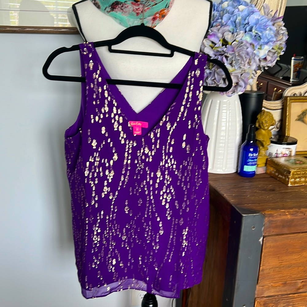 Lilly Pulitzer Purple Sequin-Embellished V-Neck Tank